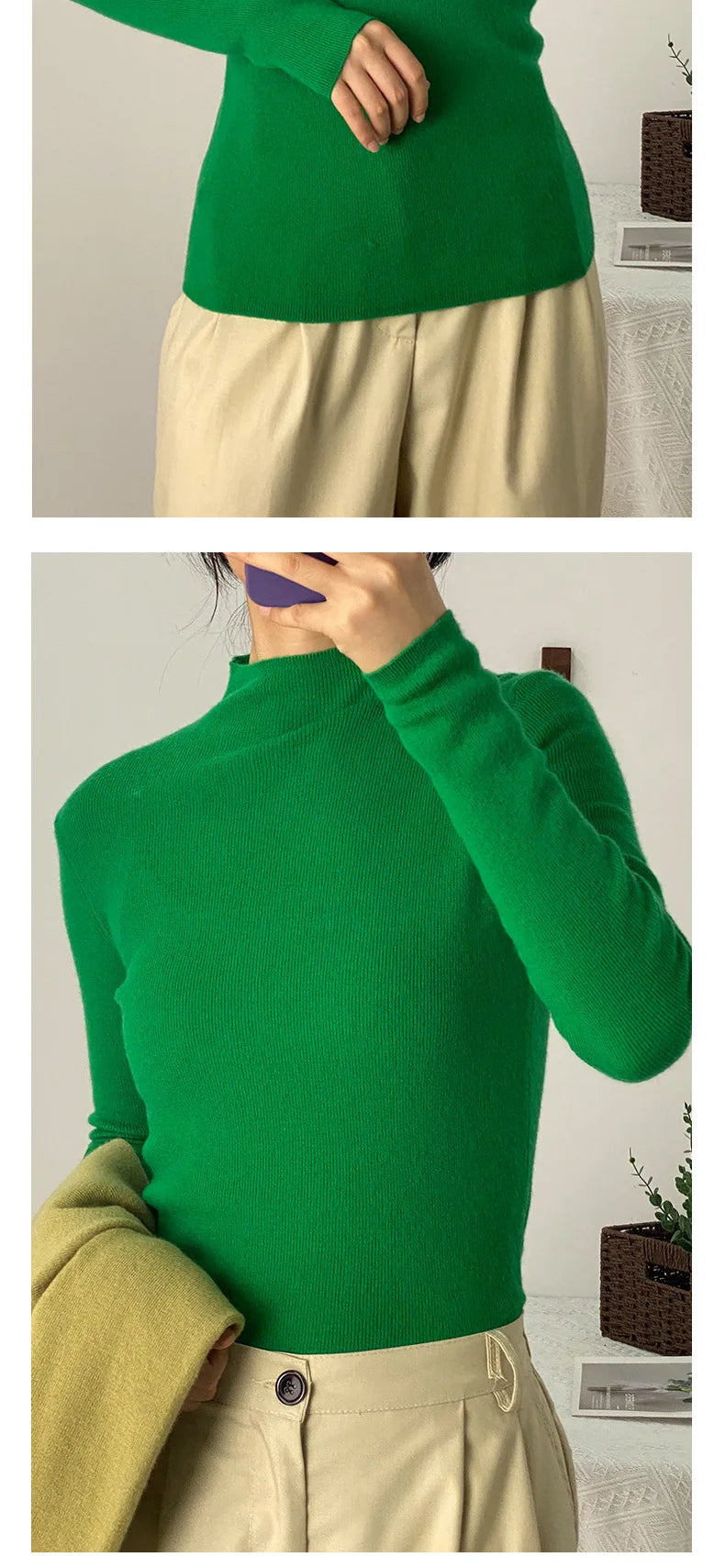 100% Ultra-fine Merino Wool Sweater Autumn and Winter Loose and Simple Semi-turtleneck Wool Bottoming Shirt Multi-color Sweater