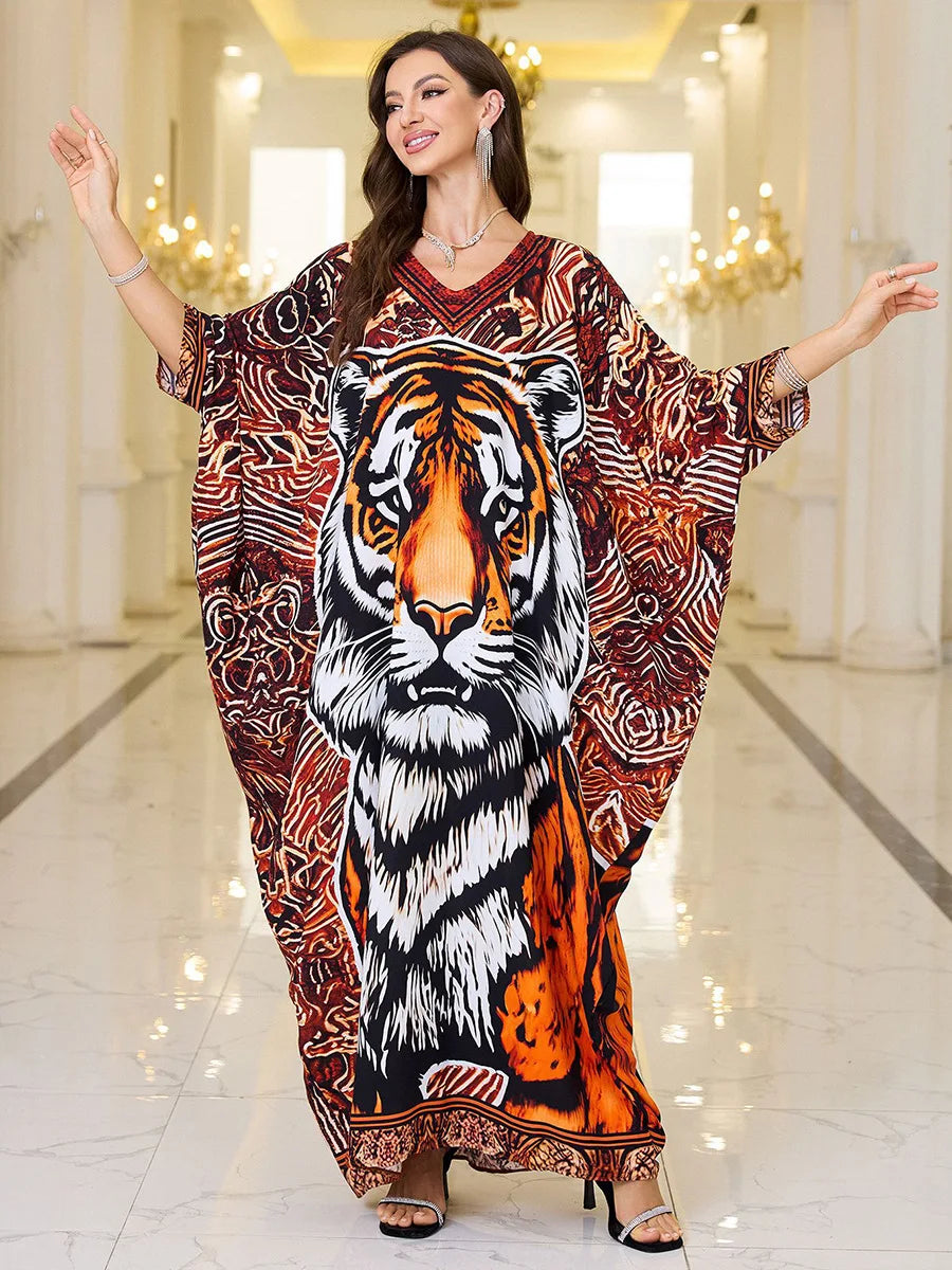 Frauen bestickte lange Kaftane Plus Size Kaftan Kleider Strand Badeanzug Cover Up Moomoo Kleid marokkanische Robe