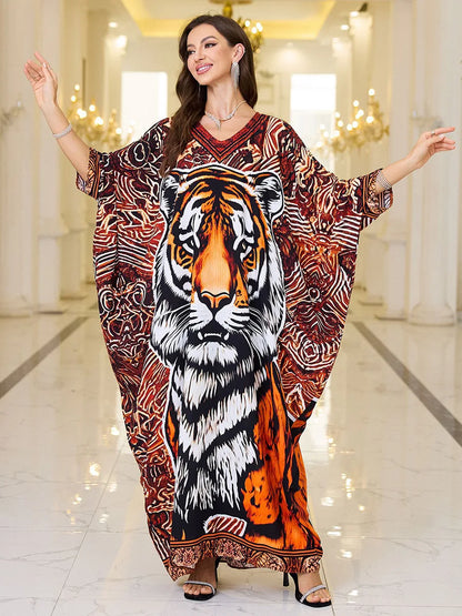 Frauen bestickte lange Kaftane Plus Size Kaftan Kleider Strand Badeanzug Cover Up Moomoo Kleid marokkanische Robe