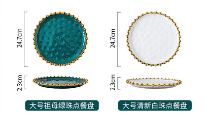 Ceramic Western Dinner Plate Phnom Penh Creative Green Relief Sculpture Steak Dessert Dish Meal Snack Fruit Salad Flat Plate.