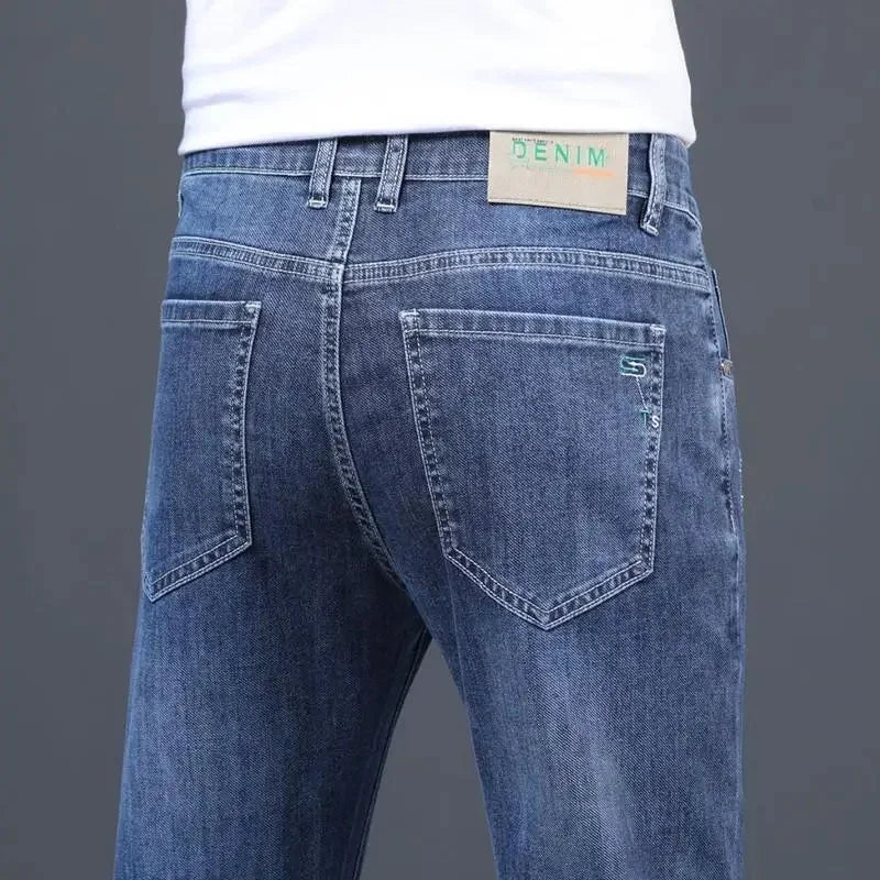 Loose Casual Jeans for Men Mid-aged Thick Winter Long Pants Business Style Straight Leg Spring Autumn Korean Version