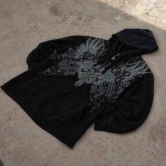 2025 American New Fashion Letter Embroidered Zipper Hoodie Female Y2K Harajuku Vintage Goth Casual Joker Couple Sports Hoodies.