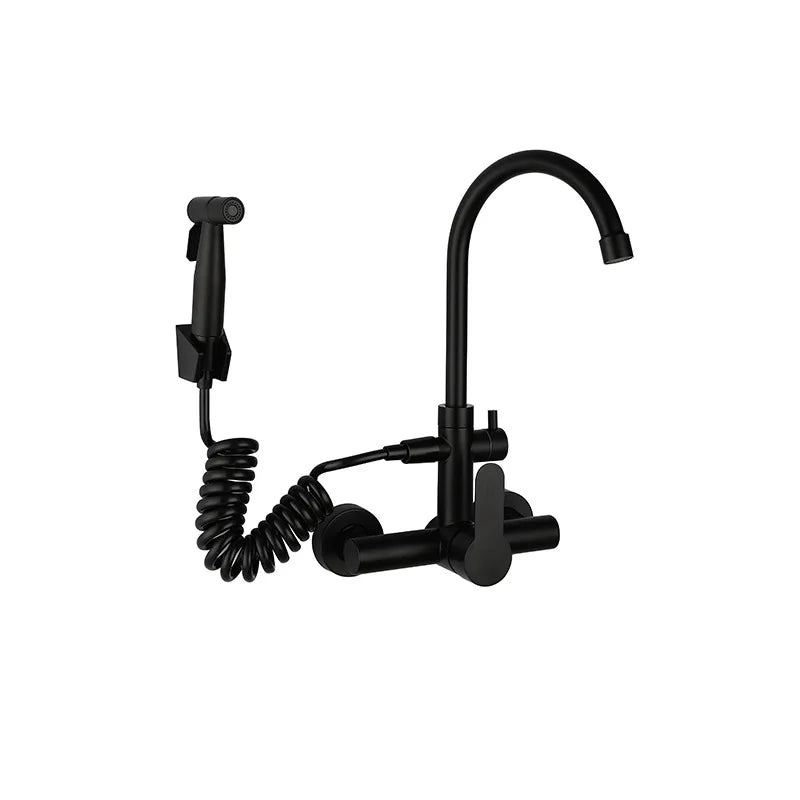 Kitchen Faucet With Spray Gun Wall Mounted Hot Cold Water Mixer Tap Rotatable Faucets Dual Water Mode No Dead corner Cleaning