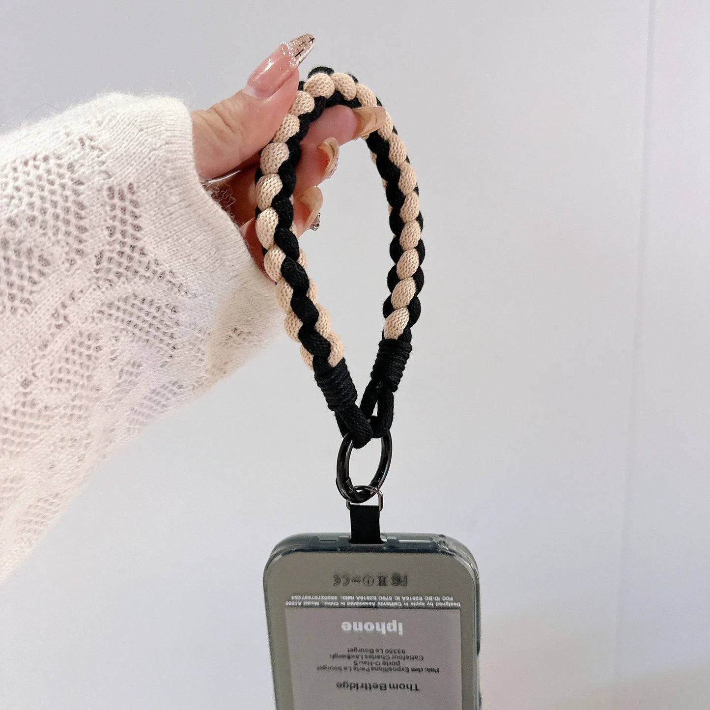 Korean Japanese Handcrafted Colorful Woven Rope Mobile Phone Creative Short Lanyard Wrist Nylon Keychain Twist Bag Hanging.