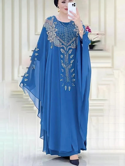 Chiffon Boubou Muslim Fashion Abaya 2-teiliges Set Dubai Türkei Maxikleid Musulman Ensembles Kaftan Marocain Islamische Kleidung.