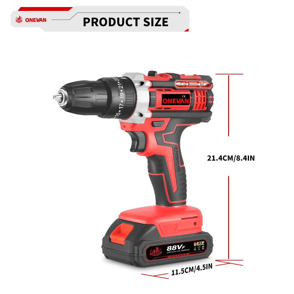 ONEVAN 500W Elektrische Schlagbohrmaschine Set Hammer 38N.M Bohrer Akkuschrauber Holzbearbeitung Elektrowerkzeuge Für Makita Batterie Pin
