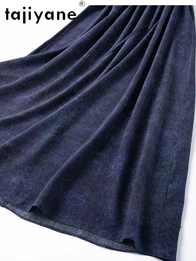 TAJIYANE 100% Maulbeerseide Kleid Frau Sommer 2025 Elegante Lange Kleider Denim Gedruckt Party Kleider Damen Kleidung Vestidos.