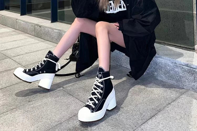 Women Platform Sneakers Luxury Brand  Women Boots Fashion Outdoor Skateboard Shoes Women High Top Canvas Sneaker Plus Size 36-42.