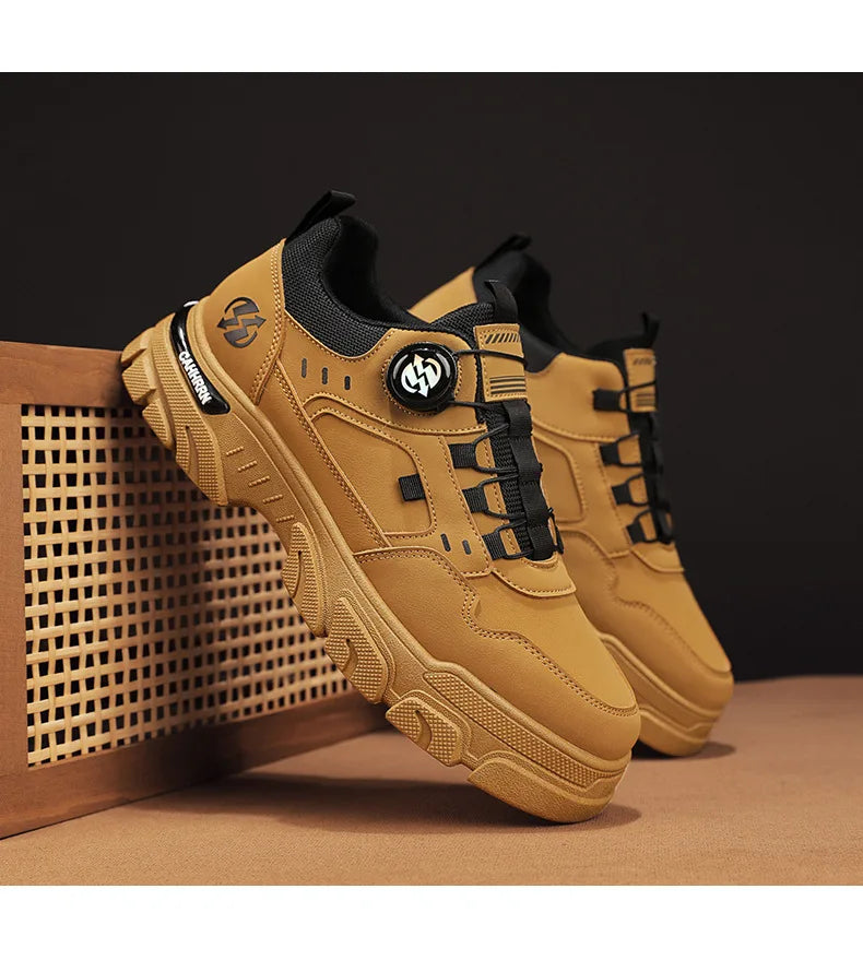 Men Sneakers Spring Autumn New High Top Men Casual Leathers Thick Soled Trendy Wear Resistant Short Boots Platform Sports Shoes.