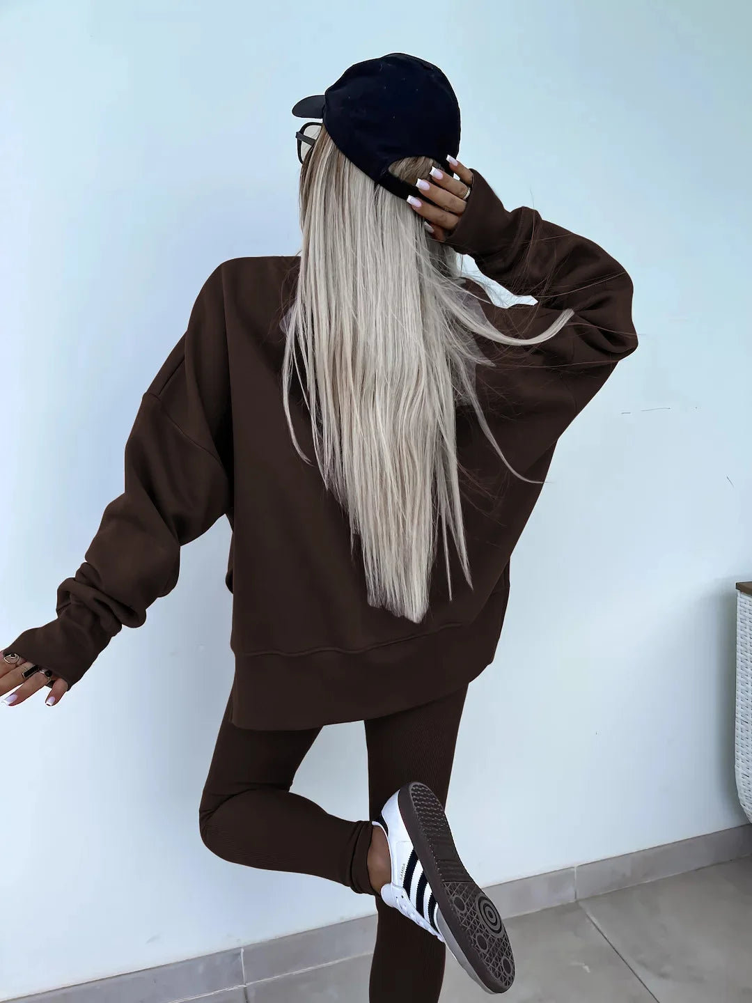 Women Pant Sets Two Pieces Tracksuit Solid Loose Sweatshirts Split Pullover Pencil Pants High Street Autumn Winter 2024