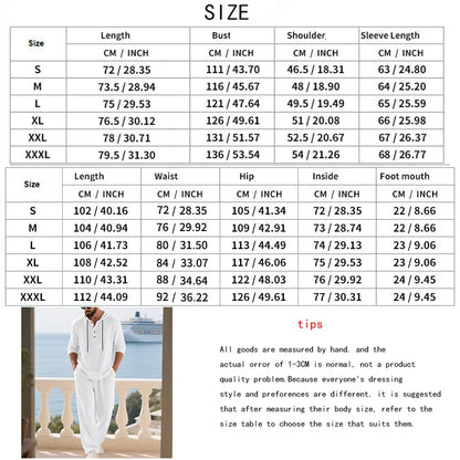Cross-border Autumn Linen Men's Casual Suit Loose Hooded Henley Shirt Long Sleeve Pants Suit.