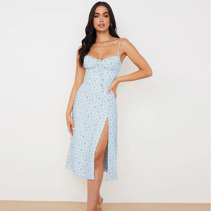 Frauen Elegante Blumen Strand Urlaub Bodycon Streetwear Langes Kleid 2024 Sommer Kleidung Großhandel Artikel Für Business