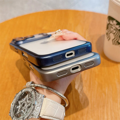 Luxury Frosted Transparent Matte Phone Case For iPhone 16 15 17 Pro Max Air Full Lens Protector Metallic Color Frame Armor Cover.