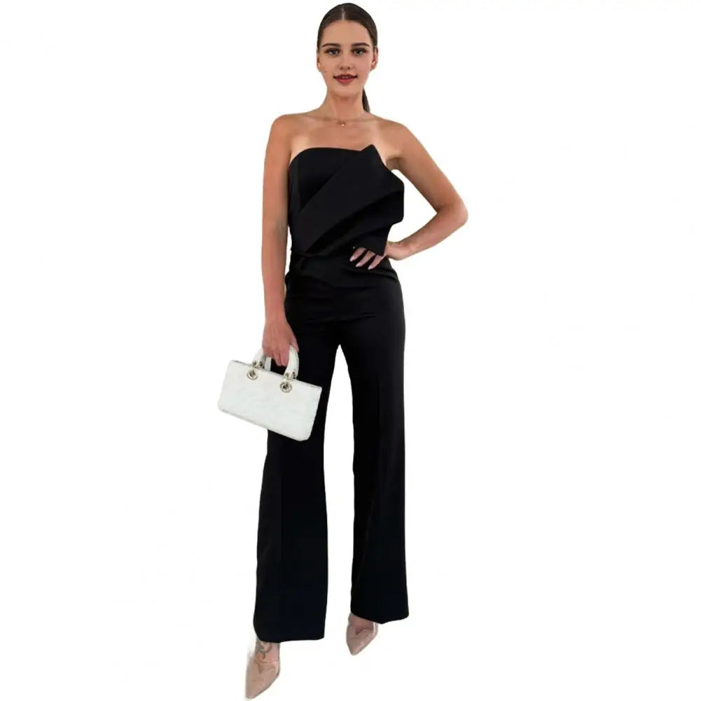 Soft Breathable Jumpsuit Elegant Women's Strapless Jumpsuit Stylish Off Shoulder Romper with High Waist Wide Leg Chic for Women.
