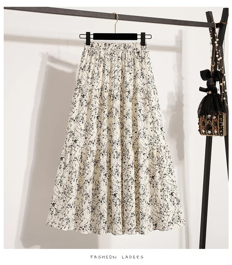 Zjaiss Autumn 2025 Floral Pleated A- Line Skirt Vintage Draped Elegant Chinese Style Women's Half-length Skirts With Lining.