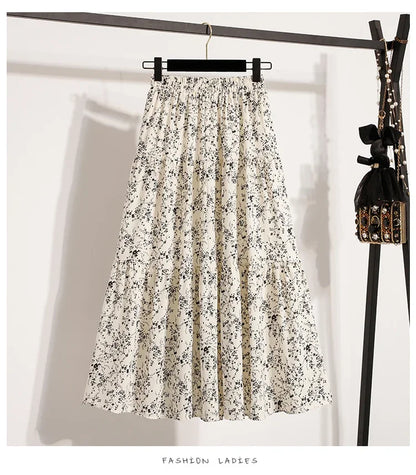 Zjaiss Autumn 2025 Floral Pleated A- Line Skirt Vintage Draped Elegant Chinese Style Women's Half-length Skirts With Lining.
