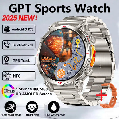 2025 GPS Sports Smart Watch GPT AMOLED 1.56 inch 488 * 488 Heart Rate Blood Oxygen Blood Pressure Monitoring 3ATM Smartwatches