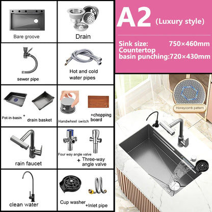 Waterfall Sink Large Single Slot Stainless Steel Kitchen Sink Embossed Washbasin Under The Basin Installation For Kitchen