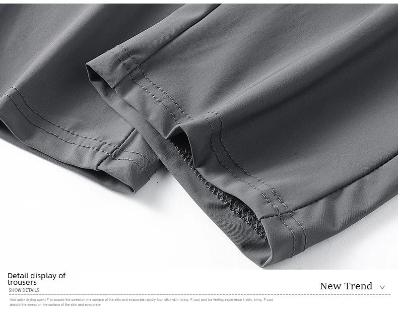 Men Summer Thin Ice Silk Pants Loose Style Workwear Casual Quick Dry Sports Pants Long Breathable High Elasticity