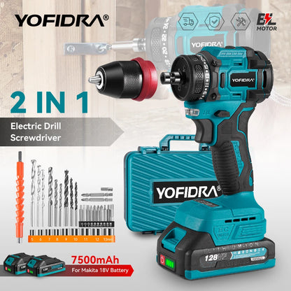 YOFIDRA 2-in-1 bürstenloser Elektroschrauber Handheld Sechskantbohrer Schraubendreher Home Power Tool Set für Makita Akku Pin