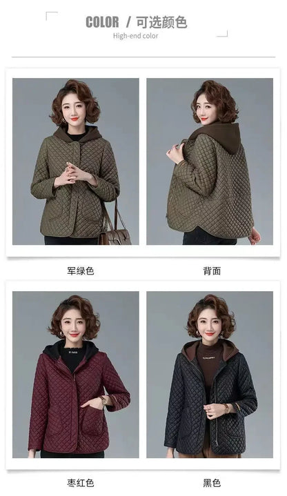 Mode Leichter Baumwolle Gefütterter Mantel Frauen 2025, Neue Herbst Winter Baumwolle Mantel Mit Kapuze Jacke Lose Beiläufige Plaid Parkas Outwear