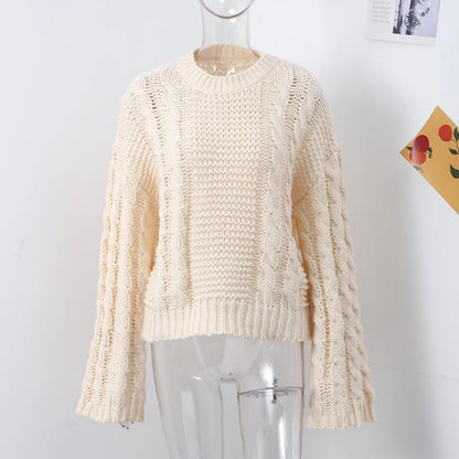 Casual Twists Stricken Oversize-Pullover Frauen Oansatz Lange Flare Hülse Lose Solide Pullover 2025, Herbst Winter Vintage Pullover