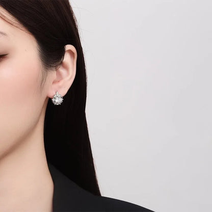 Luxury Crystal Round Stone Snowflake Hoop Earrings For Women Gold Silver Color White Zircon Tiny Ear Buckle Wedding Jewelry Gift.