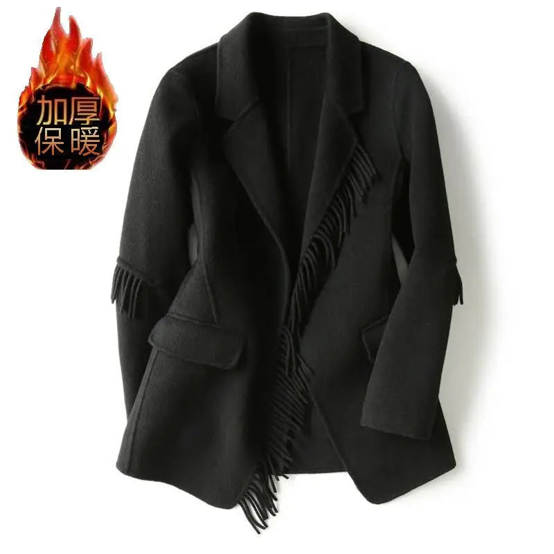 2025 neue Herbst Winter Wolle Mantel Frauen Windjacke Jacke Baumwolle Oberbekleidung Quaste Woolen Anzug Kleidung Weibliche Strickjacke.