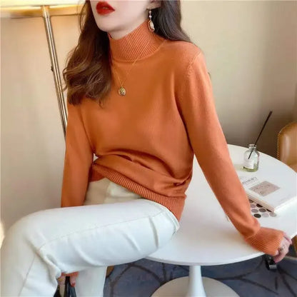 Herbst Winter Chic Bottom Pullover Frauen Mode Rollkragen Pullover Lose Langarm Gestrickte Jumper Weiche Warme Pull Femme Top