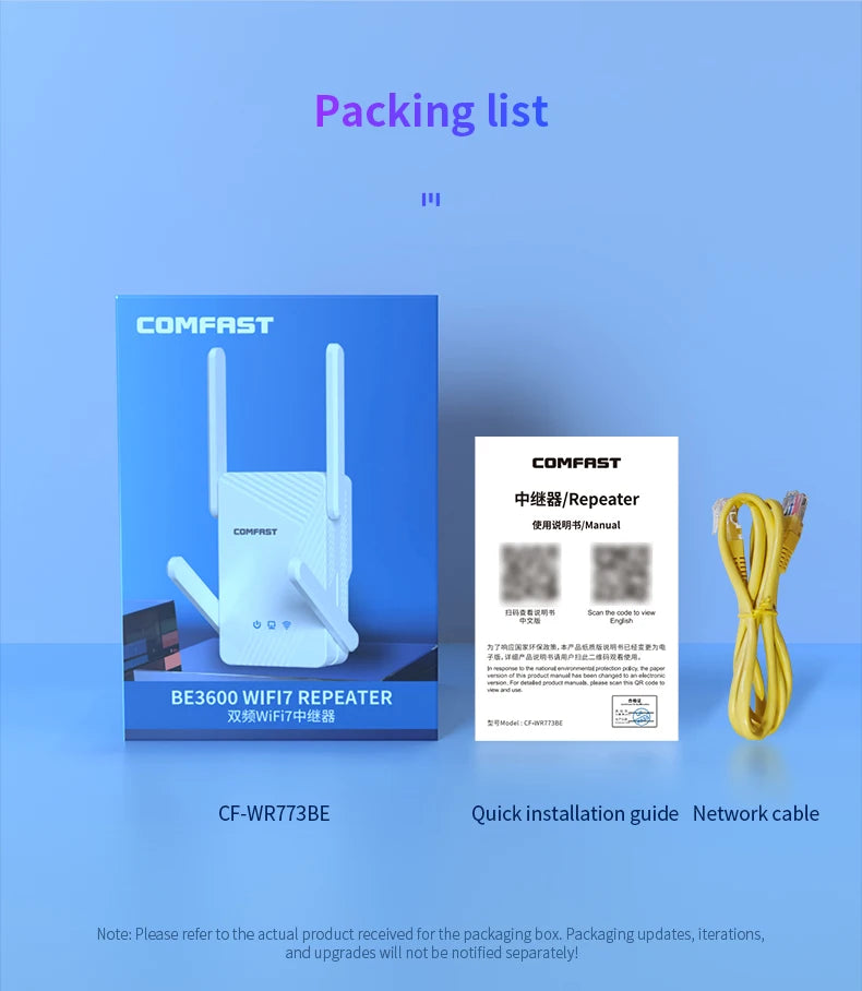 Comfast WIFI7 3570Mbps WiFi Repeater 2.4G/5G Wifi Extenders Dual-band WIFI Signal Amplifier 4*5dBi Antenna Repeator WPS/Reset.