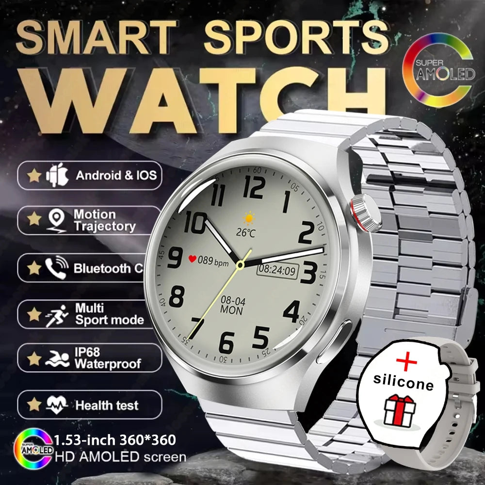 2025 New Watch 4 GT Series Smart Watch Men AMOLED Screen Heart Rate Health Monitoring Bluetooth Call Business Smartwatch Man