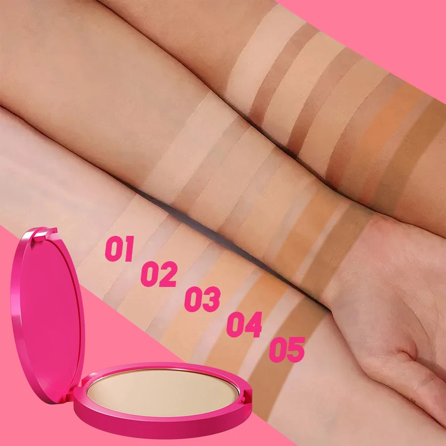 Natural Matte Pressed Powder Oil Control Brighten Whitening Face Base Foundation Compact Concealer Makeup Cosmetics.