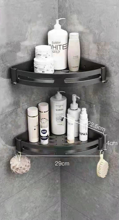 Badezimmer Regal Organizer Dusche Lagerregal Schwarz Eckregale Wandmontage Aluminium Toilette Shampoo Halter Kein Bohrer