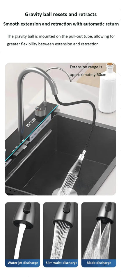 spülbecken küchen new design High-end kitchen sink Knife holder with integrated whale-shaped faucet storage trash can 82*48cm