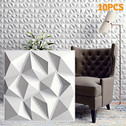 10pcs Diamond Design Decorated 3D Wallpanel, 30cmx30cm Matte White/Black, Diy Home Decoration Wallboard