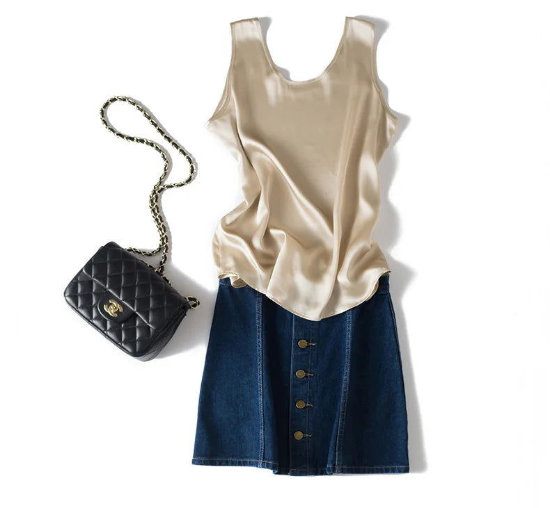 SuyaDream. Damen Basic Cozy Tanks, 100 % echte Seide, O-Ausschnitt, ärmelloses, schickes T-Shirt, 2025, solide Sommerwesten, Weiß, Rosa, Beige