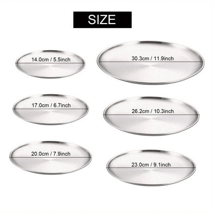 6Pcs High Quality Stainless Steel Bone Spitting Dish Silver Colors Shallow Tray Metal Dining Disc Fruit Meat Round Plate.