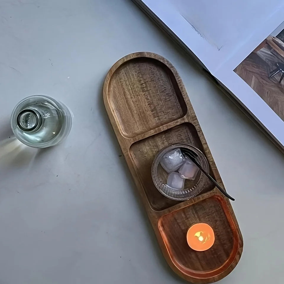 Acacia Wood Multipurpose Food Display Tray, Segmented Serving Platter for Kitchen Use, Snacks, Desserts Tray Home Decor.