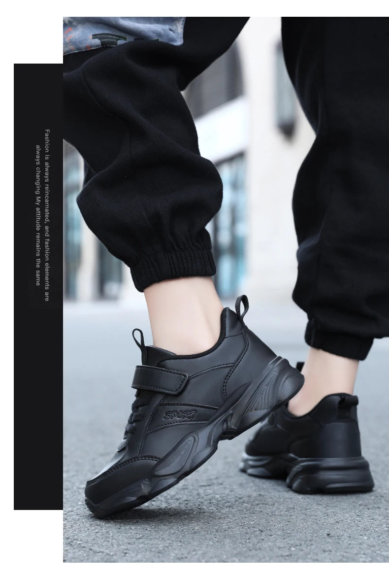 Children Shoes Kids Casual Sneakers Black Pu Leather Sports Shoes for Boy Girls White Shoes School Running Tennis Sneaker.