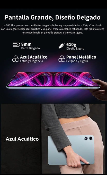 【New】Teclast T60 Plus 12 Inch Tddi 90Hz 2K Screen 2000X1200 Android 14 Widevine L1 Mtk Helio G88 (6Gb Ram+10Gb Expansion)16Gb/128Gb 8000Mah Battery 4g Lte Dual Sim Tf up to 1Tb.