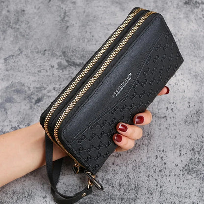 2025 New Women's Fashion Embossed Long Zipper Wallet with Large Capacity Double layer Zipper Phone Pocket Wallet.