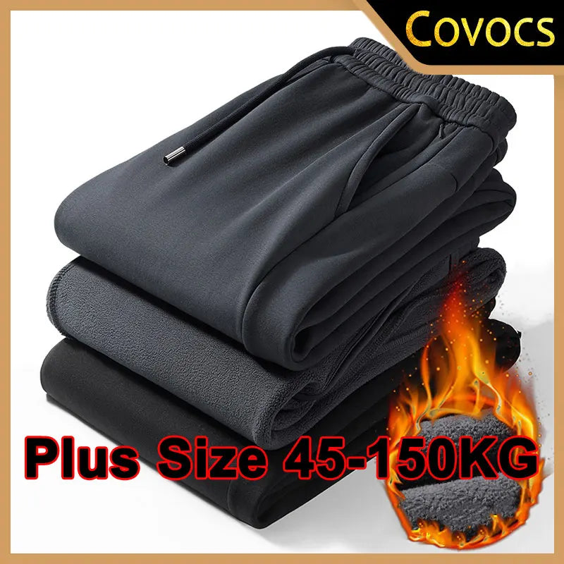 Men's Plus Size Pants Thickened Fleece Lined Thickened Autumn Winter Casual Trousers Loose Warm Outerwear Cold Proof Clothing.
