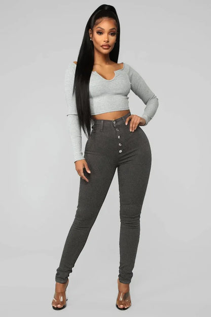 Women Jeans Wash Denim pant Sheath Ankle Length Pencil Pants Skinny Hot High Waist Slim Casual Basics Solid 2025 Button Pockets