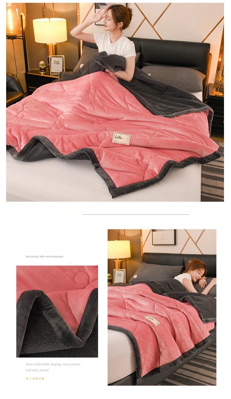 Milk Fleece Autumn Winter Warm Weighted Blankets for Beds European Thickened Beibei Velvet Throw Blanket Warmth Quilt Comforter