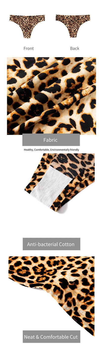 WarmSteps 3Pcs/Set Sexy Leopard Thongs Women's Panties Thongs 2024 New Female Underwear Seamless Printed Panties Ice Silk Briefs.