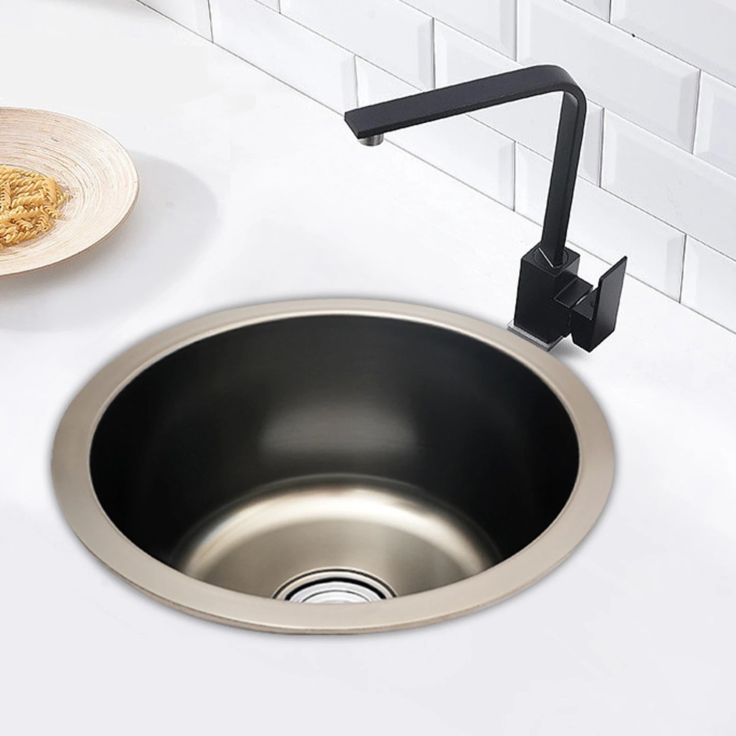Rundes Einzelwaschbecken aus 201 Edelstahl, 7,09 Zoll, tiefes Nano-Beschichtungsspülbecken, 14,2 x 7,09 Zoll, U-förmiges geruchshemmendes Spülbecken für die Küche