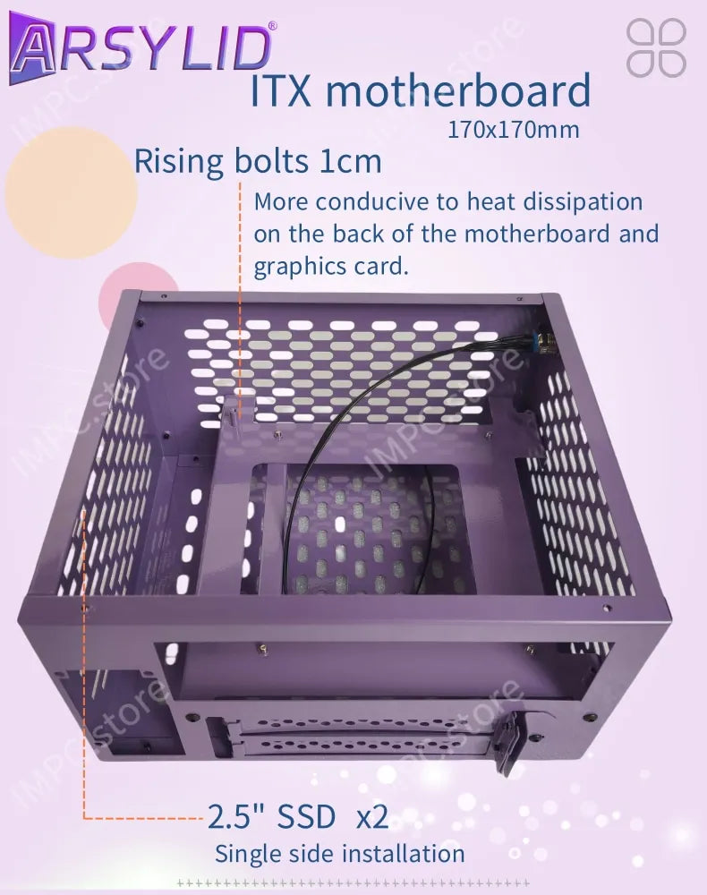 ARSYLID K49 ITX A4 Computer Case 4.9L 185mm Graphics Card Flex PSU 50mm Radiator Mini PC Chassis.