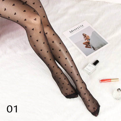 Sexy Women love Dot Embroidery Silk Stocking Thin Vintage Faux Tattoo Thigh Sheer Pantyhose Female Elastic Hosiery girls Tights.