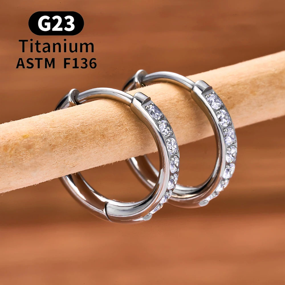 2/20PCS G23 Titanium Earring Hoop CZ Hinged Segment Round Nose Ring for Women Ear Tragus Cartilage Helix Daith Piercing Jewelry.