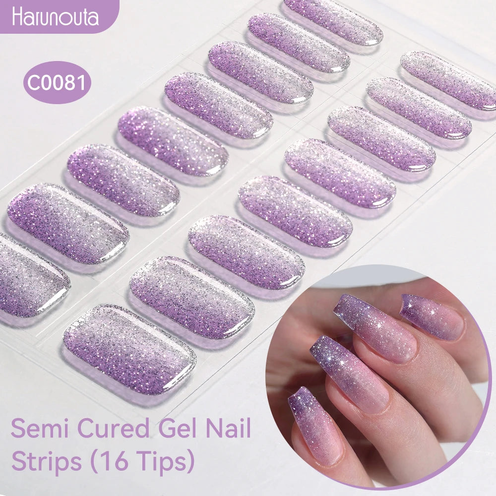 Harunouta Gradient Semi Cured Gel Nail Sticker Long-Lasting UV Nail Sticker UV/LED Extension Gel Nail Foil Gel Polish Full Cover.
